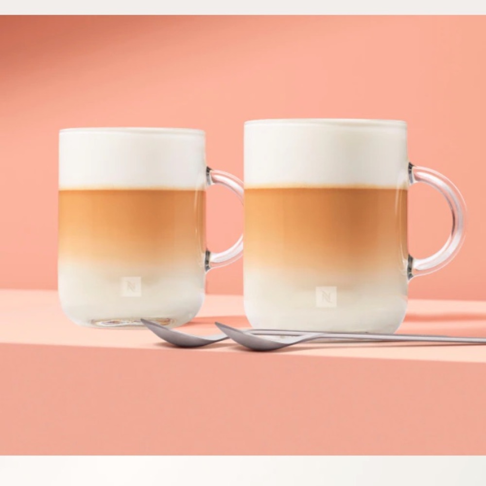 Set of 4 Nespresso Vertuo Coffee Mugs. Durable tempered glass